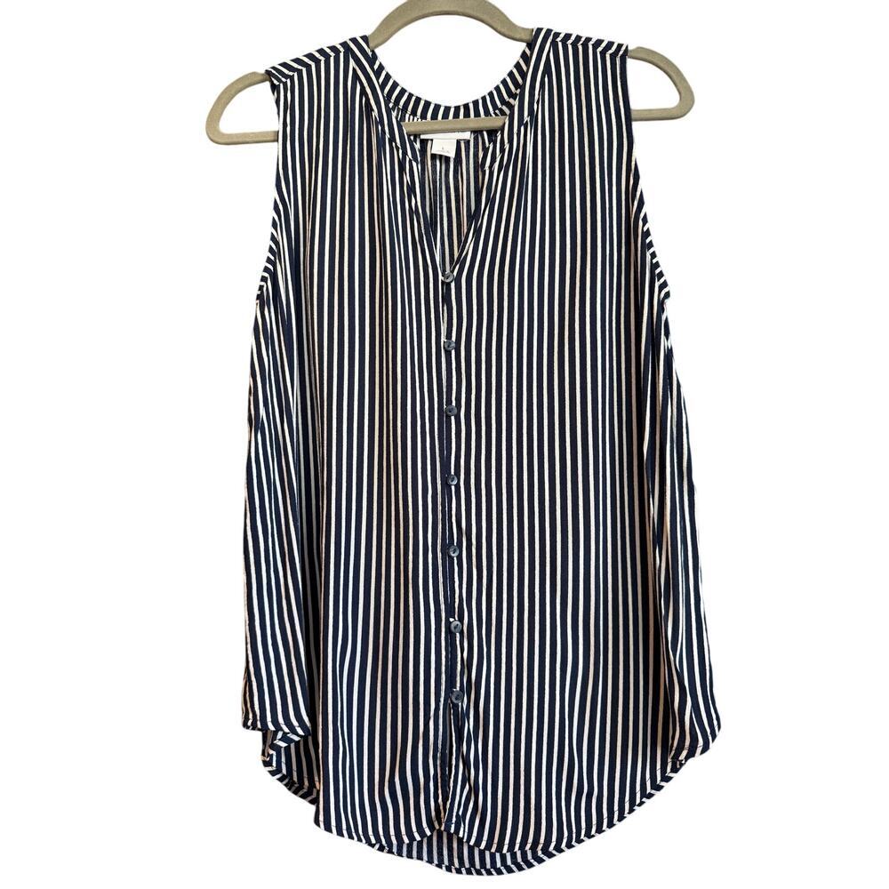 Liz Claiborne Sz L Blue & White Stripes Sleeveless Top Women’s Lightweight | GUC